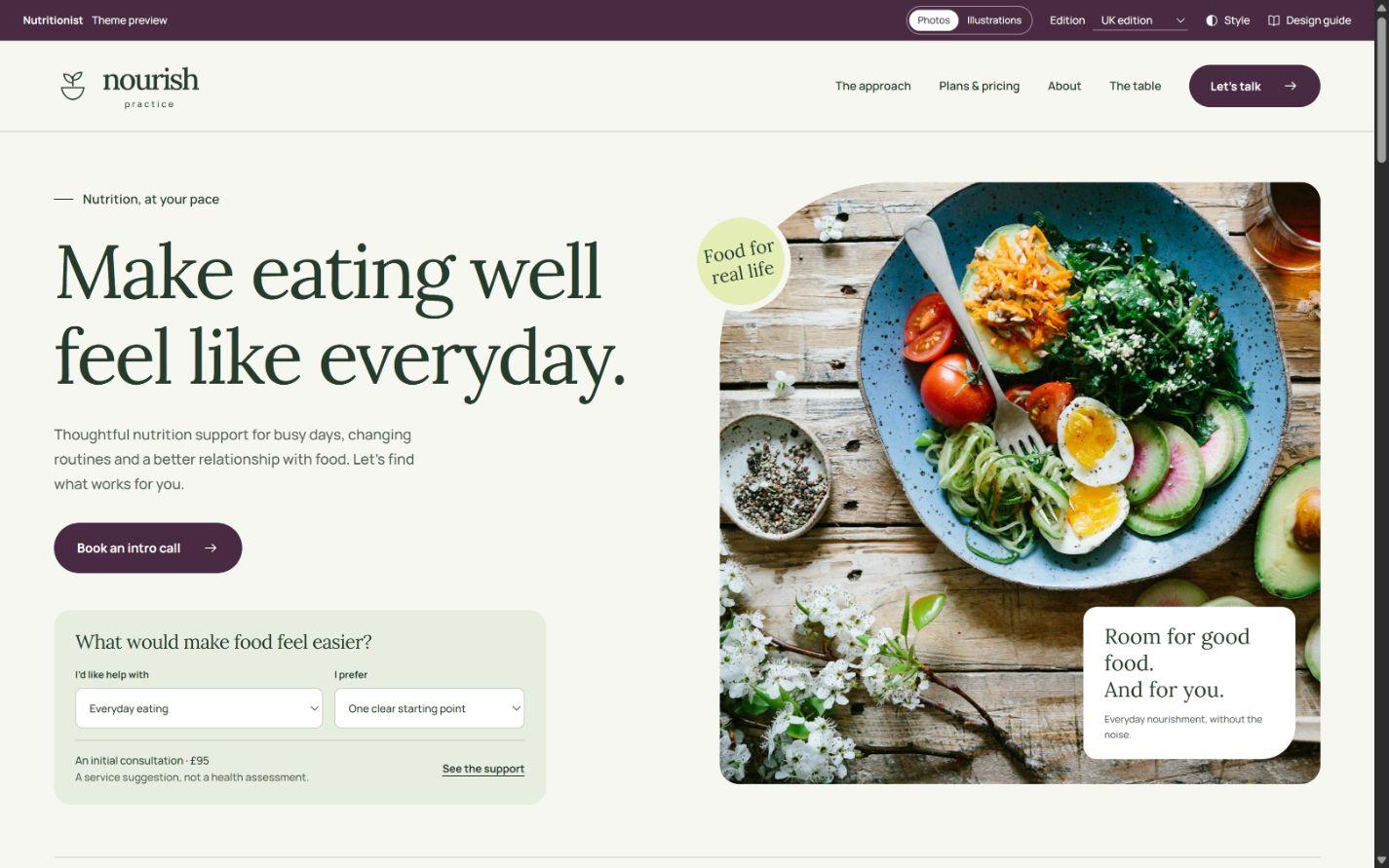Nourish Practice nutritionist theme preview