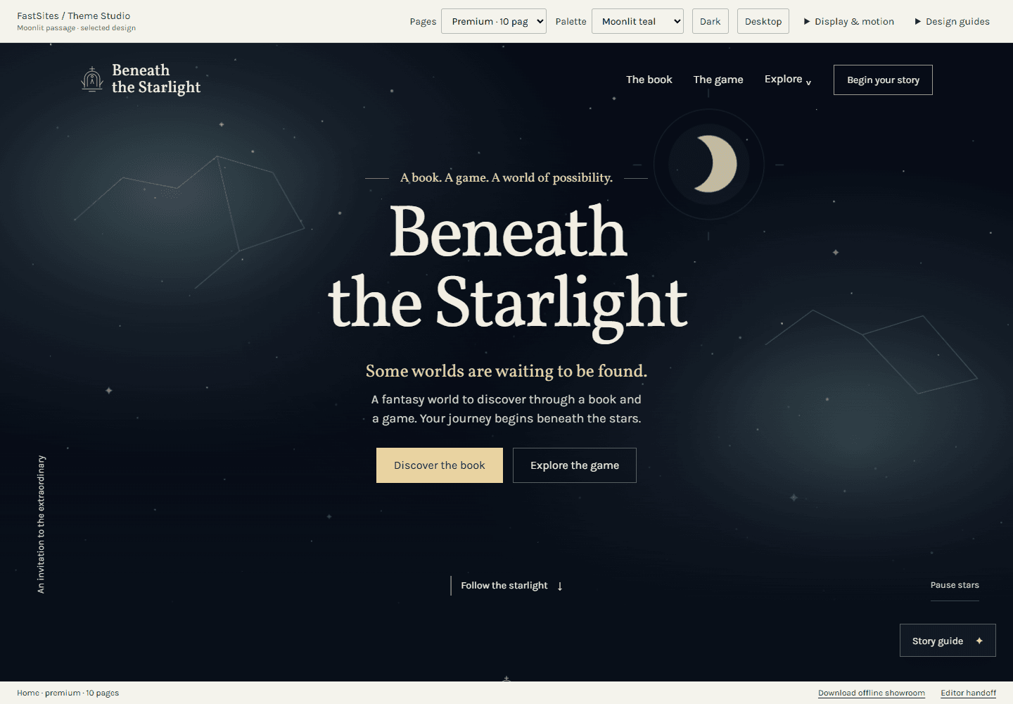 Beneath the Starlight fantasy books and games theme preview