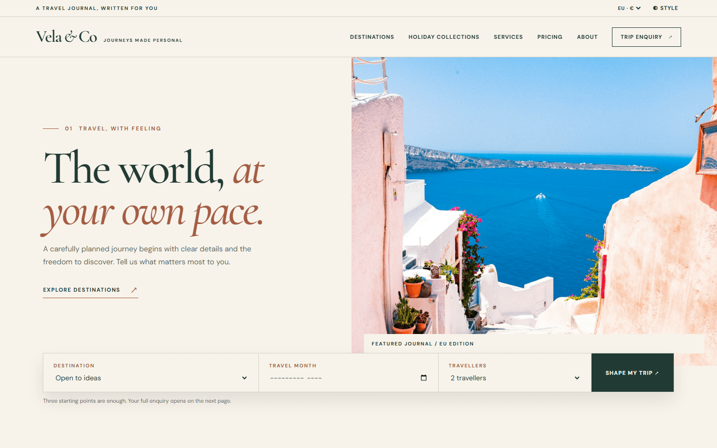 Vela & Co — Editorial travel agency theme preview