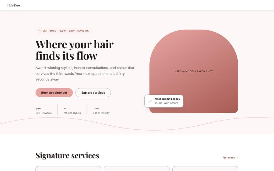 HairFlow website preview