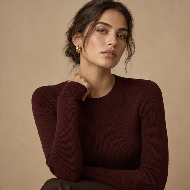 Deep red fine knit top
