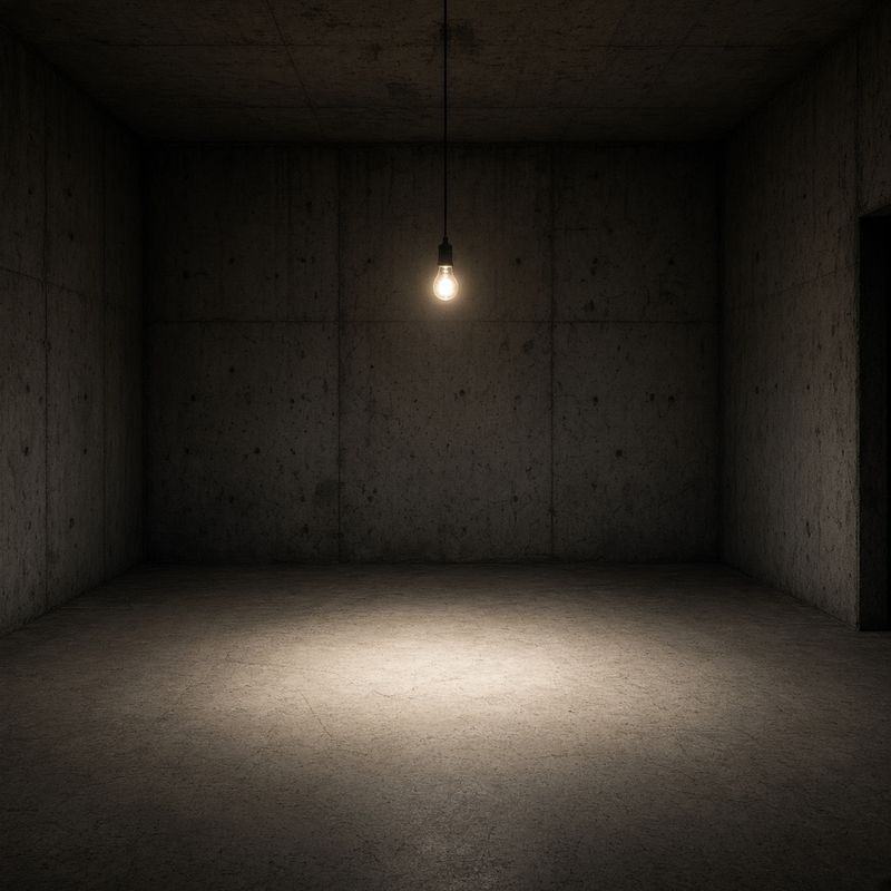 An empty concrete room with one circle of light
