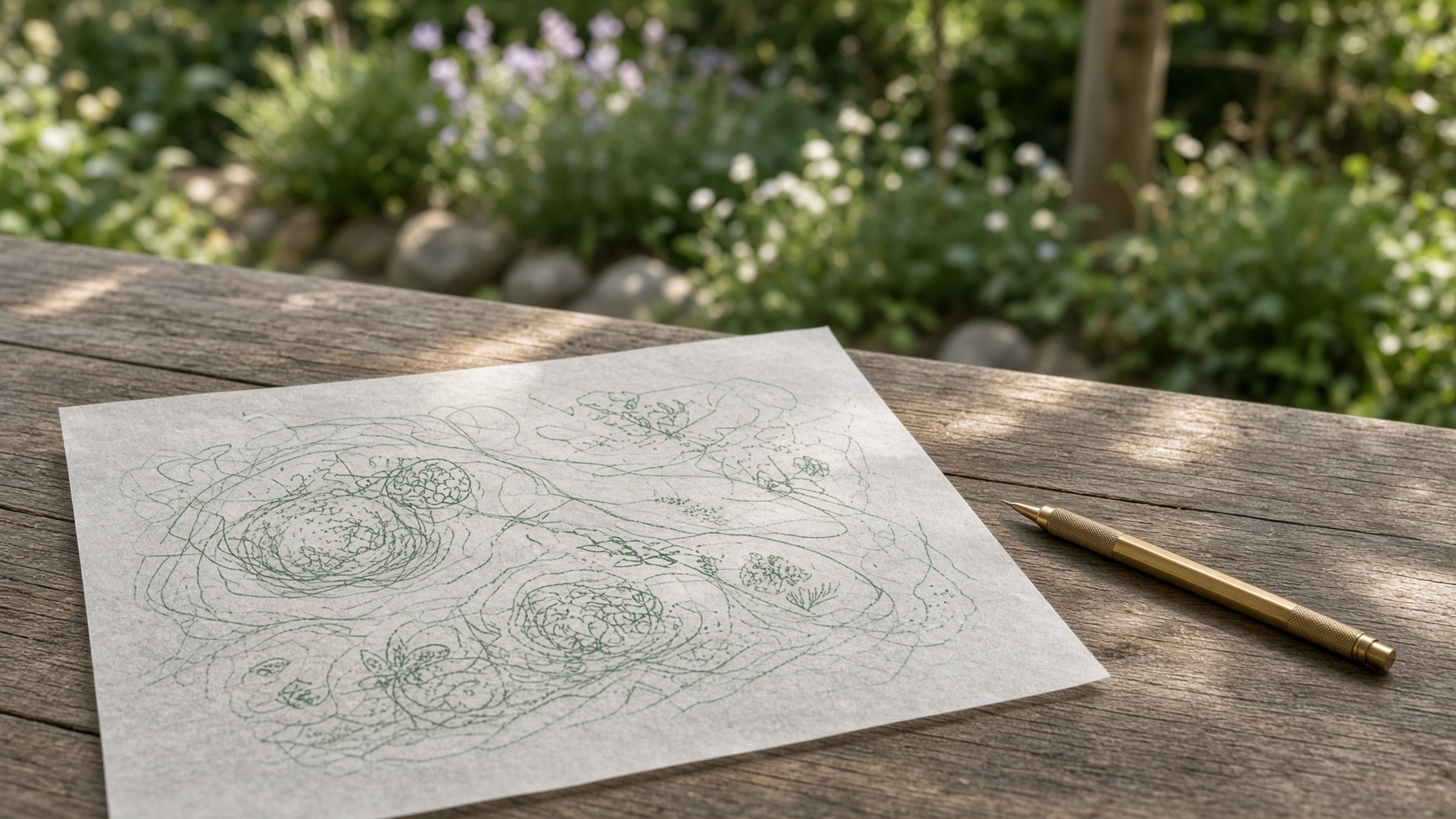 A planting drawing on a table outdoors