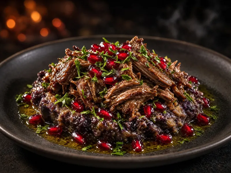Slow-cooked lamb shoulder with pomegranate and herbs