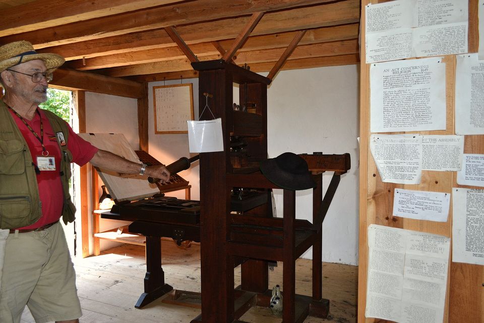 A working reproduction of a wooden hand printing press