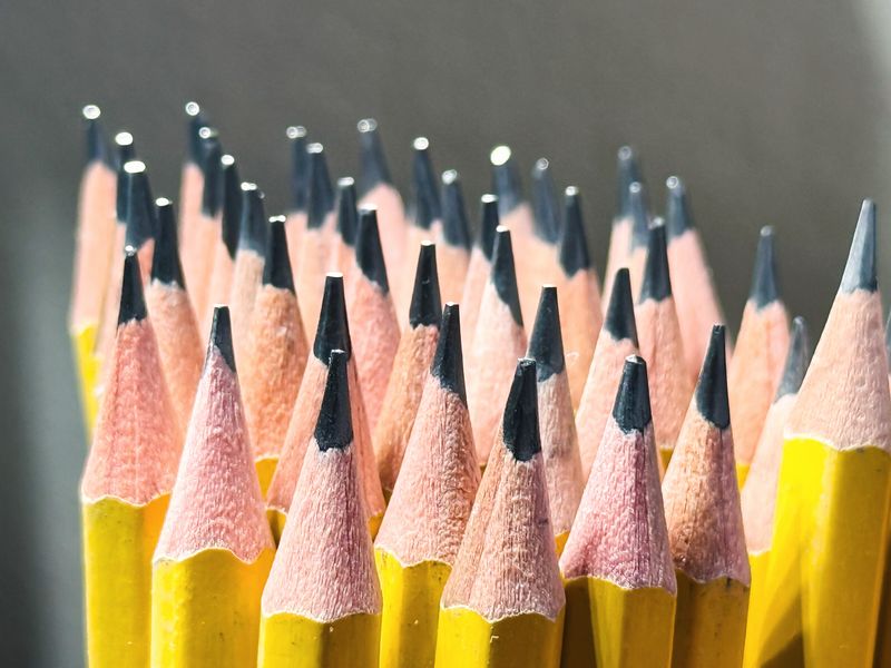 A cluster of sharpened yellow pencils standing point up
