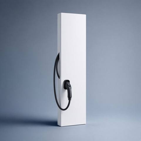 Tall white wall charger with the cable hung on a side hook.