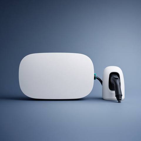 Wide white wall charger beside a separate cable holster.