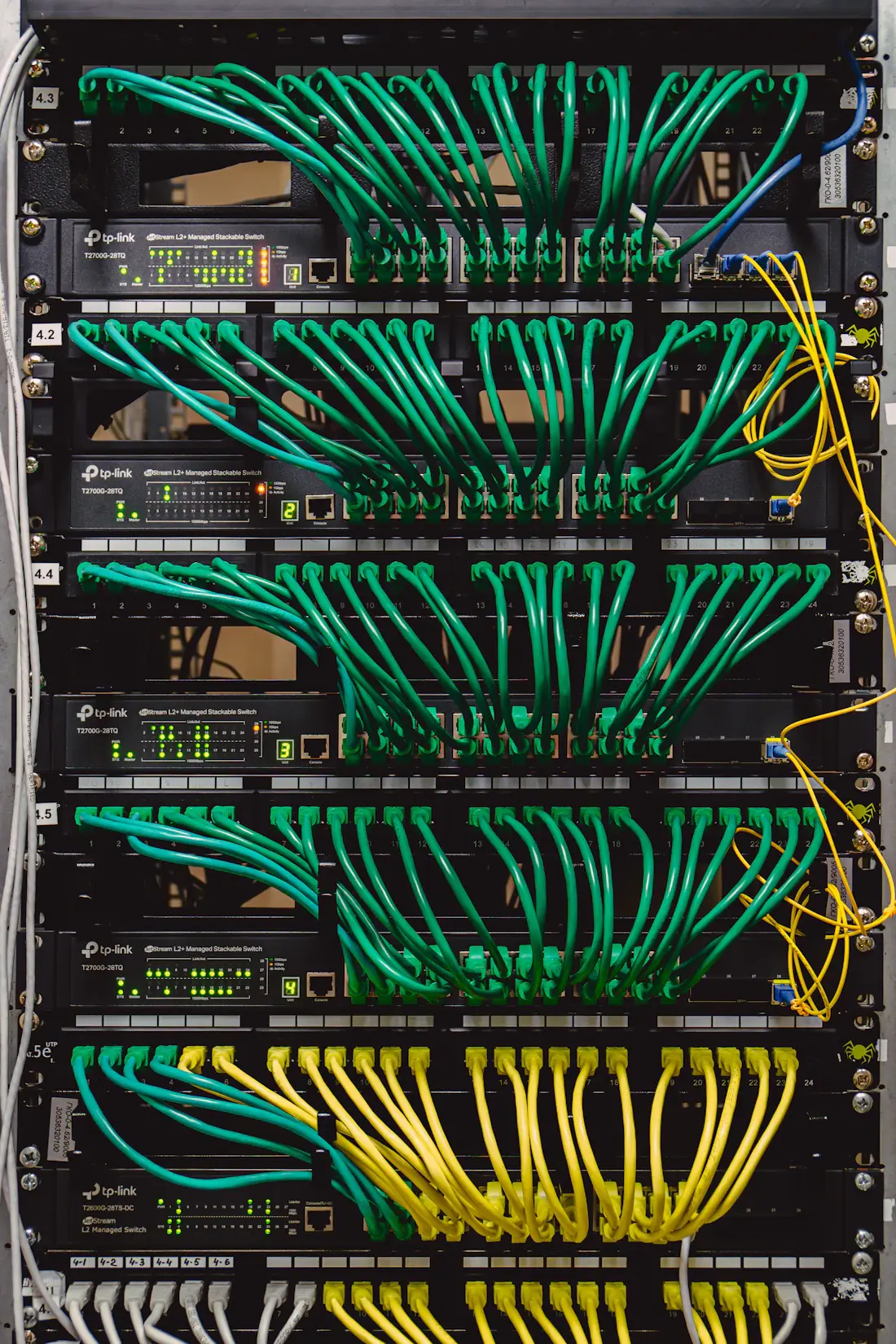 A tidy network cabinet with labelled cables